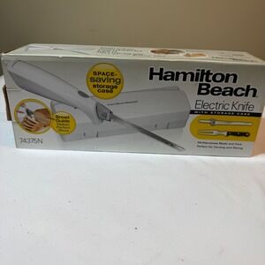 Hamilton Beach Electric Knife w/ Storage Case Bread Guide Fork 74375N White NIB